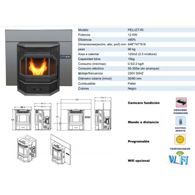 Estufa de pellets modelo RI - 12kW