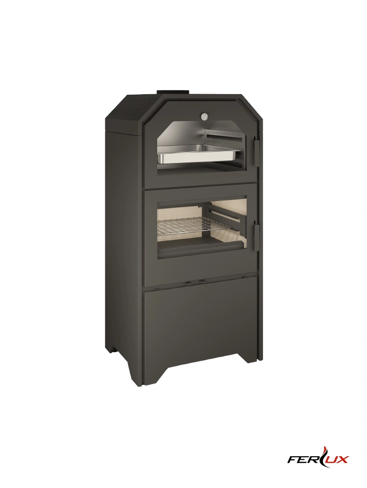 chimenea metalica de leña con horno Ferlux Forno 60 leñero